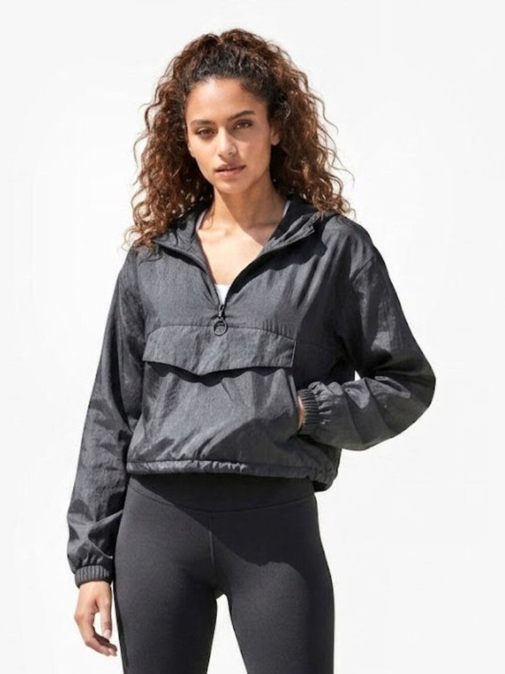 Fila Black Crop Quarter-Zip Anorak Pull-Over Windbreaker, Womens Size X-Small